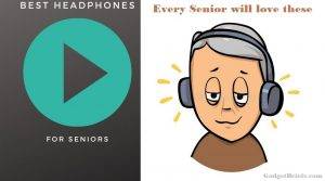 A senior with noise cancelling headphones